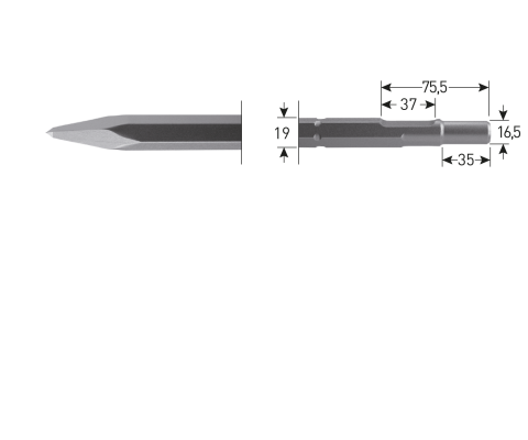 Rotec puntbeitel, opname zeskant 19mm / ø16,5x35