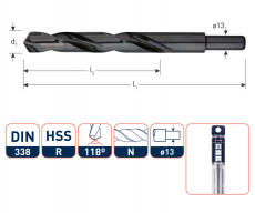 Rotec HSS-R Spiraalboor DIN 338, type N, Schacht Ø13