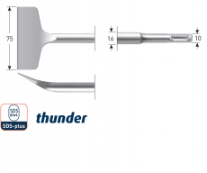 Rotec - SDS-plus spadebeitel, gebogen, Thunder, 75 x 165 mm.