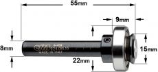 Spindel schacht 8 mm. met kogellager