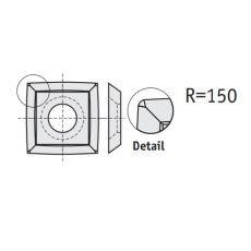 RStools keermessen 13,8 x 13,8 x 2,5 mm. R=150 +afgekant  (10 stuks)