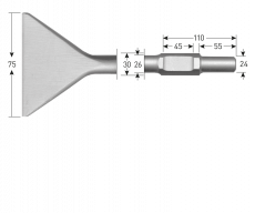 Rotec - spadebeitel 75 x 400 mm, 6-kant 30 mm. / Ø 24 x 55 mm.