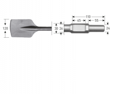 Rotec - schopbeitel 120 x 400 mm, 6-kant 30 mm. / Ø 24 x 55 mm.